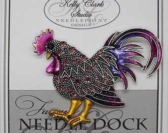 Lavender Rooster Needle Dock, Canvas Magnet, Needle Minder, Needle Garage