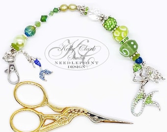 Porte-clés sirène verte : outil pour travaux d'aiguille, cordon, porte-clés, porte-monnaie en cristal de Swarovski