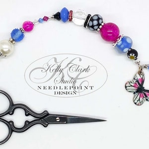 Porte-clés ciseaux papillon bleu cobalt fuchsia, porte-clés ciseaux en perles, breloque sac à main, breloque porte-clés