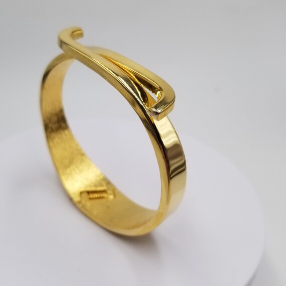 Shiny Vintage Gold Tone Clamper Cuff Bracelet - image 2