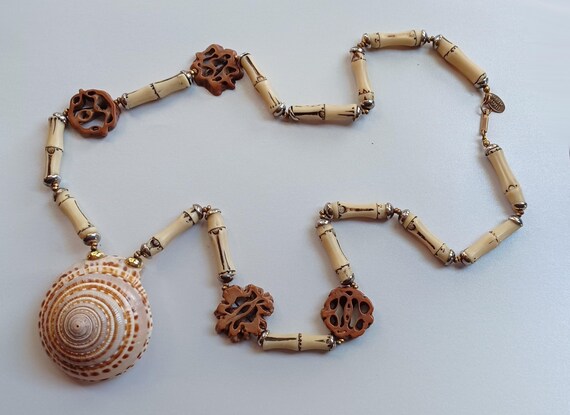 Vintage Signed Miriam Haskell Long Seashell, Bamb… - image 12