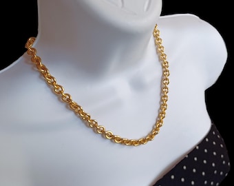 Vintage Gold Tone Thick Cable Link Chain Necklace
