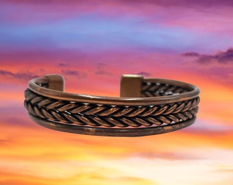 Rustic Vintage Solid Braided Copper Open Cuff Southwestern Bracelet