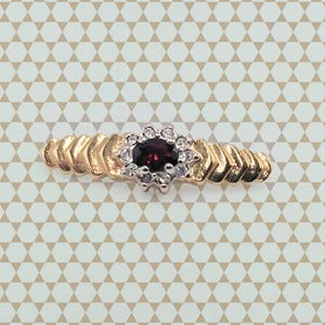 Vintage Gold Plated and Simulated Garnet and Rhinestones Bar Pin Brooch