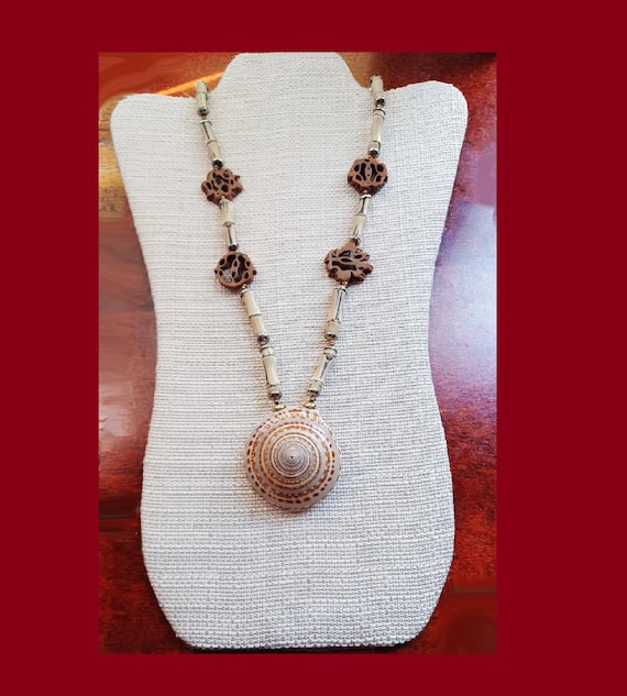Vintage Signed Miriam Haskell Long Seashell, Bamb… - image 1