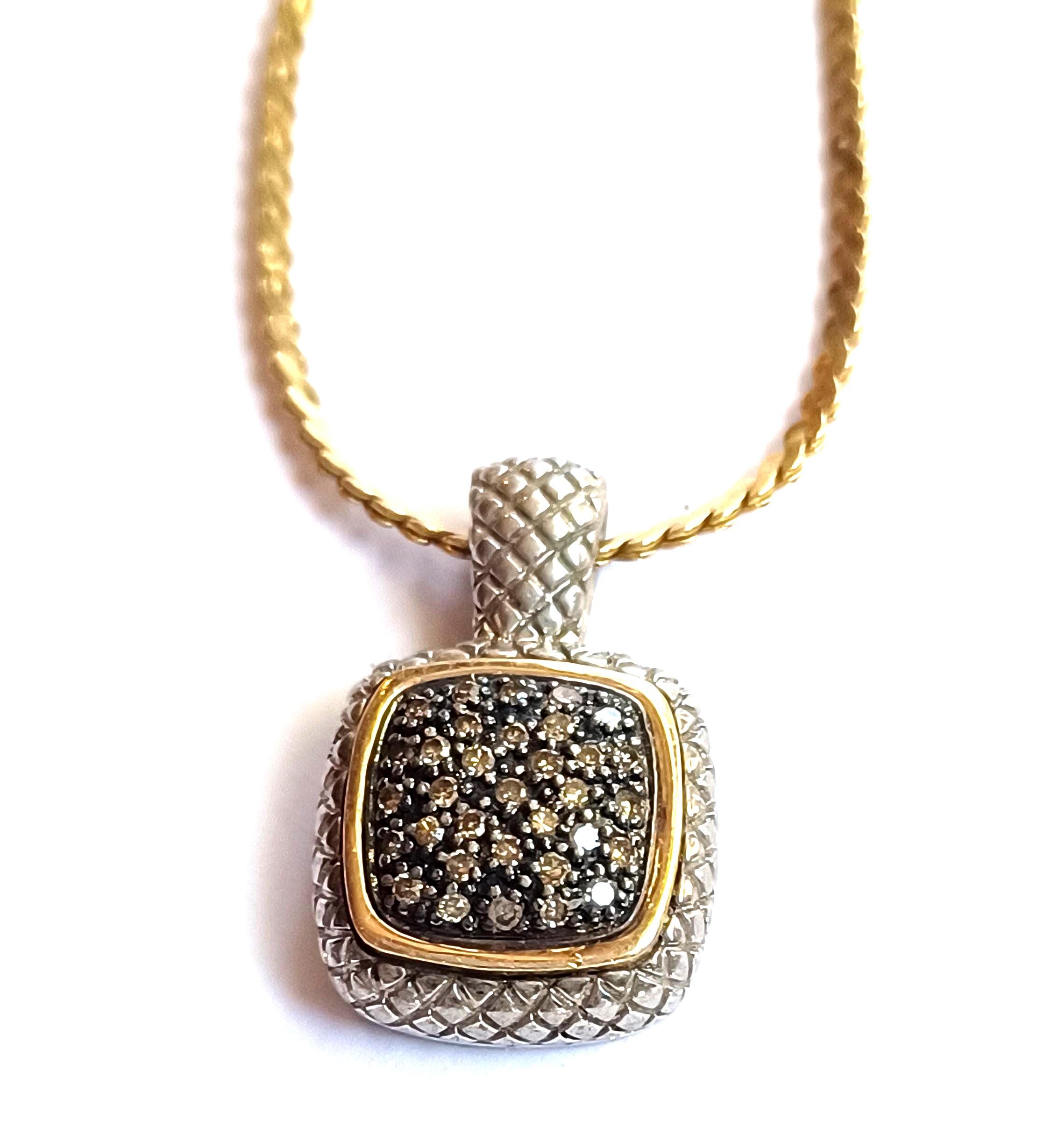 Vintage Alwand Vahan Sterling and 14K Gold Pavé Diamonds Pendant, Vahan Jewelers