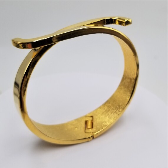 Shiny Vintage Gold Tone Clamper Cuff Bracelet - image 3