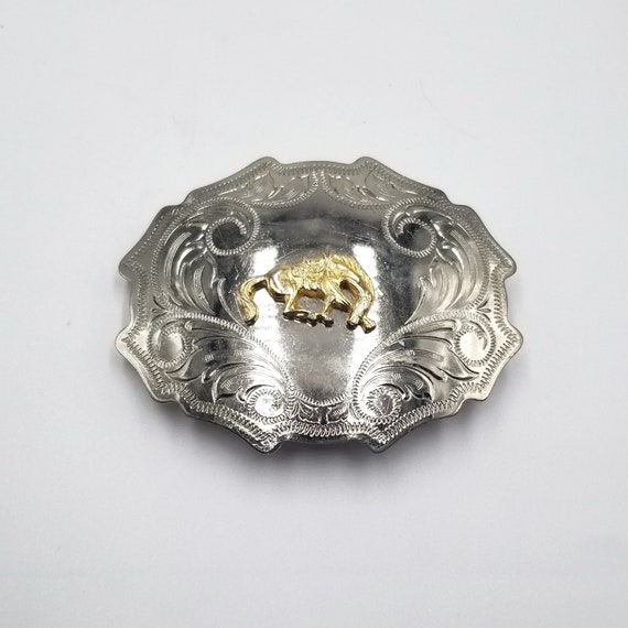 Western Two Toned Vintage Stamped Shiny Nickel Pl… - image 3