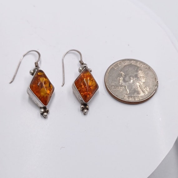 Sterling Silver Genuine Amber Dangle Earrings - image 9