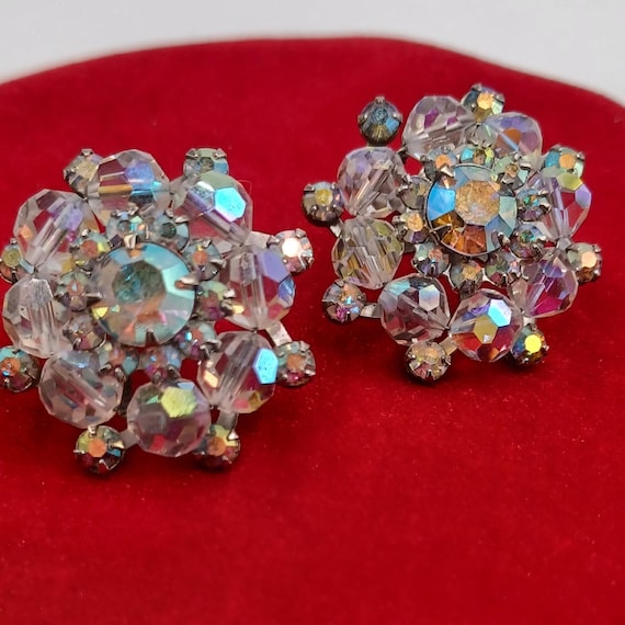 Beautiful WEISS Aurora Borealis Cluster Clip-On E… - image 2
