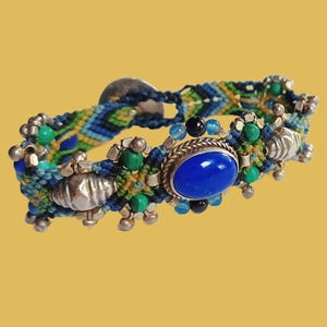 Isha Elafi Nomadic Knotwork Lapis, Turquoise & Malachite Micro Macrame Bracelet