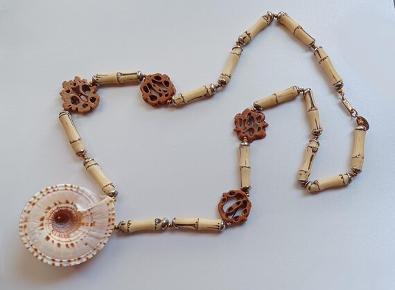 Vintage Signed Miriam Haskell Long Seashell, Bamb… - image 10