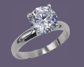 Vintage Sterling Silver 925 Cubic Zirconia Solitaire Ring size 6.75, Engagement Ring