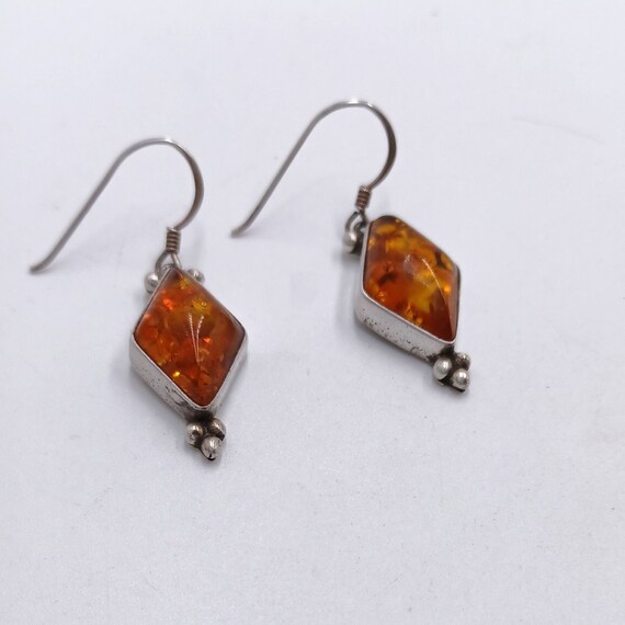 Sterling Silver Genuine Amber Dangle Earrings - image 2