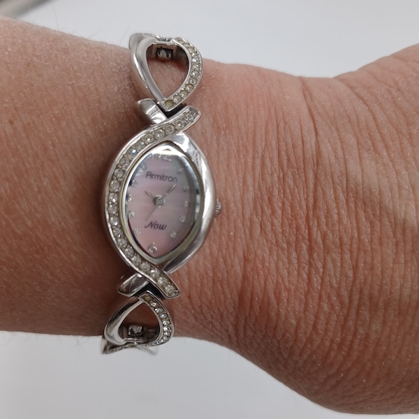 Armitron Now, Pink and Silver Tone Rhinestones Ladies Quartz Wrist Watch