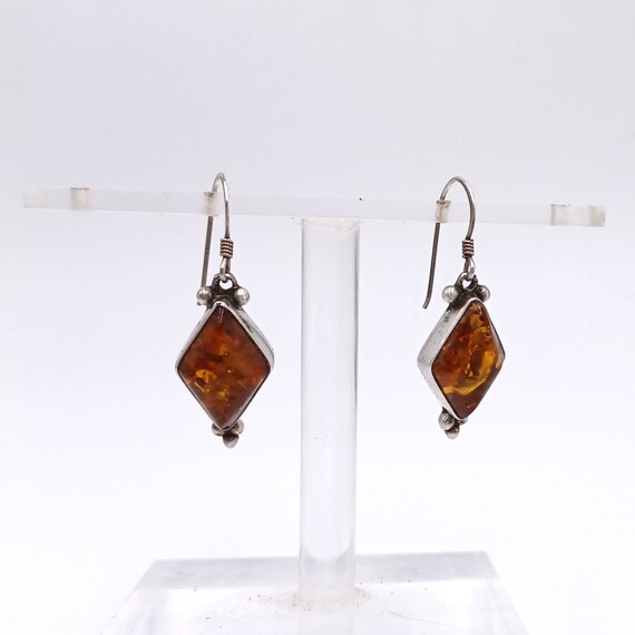 Sterling Silver Genuine Amber Dangle Earrings - image 4