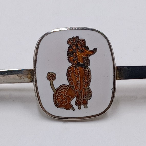 Vintage Retro Gold Tone and White Enamel Poodle C… - image 4