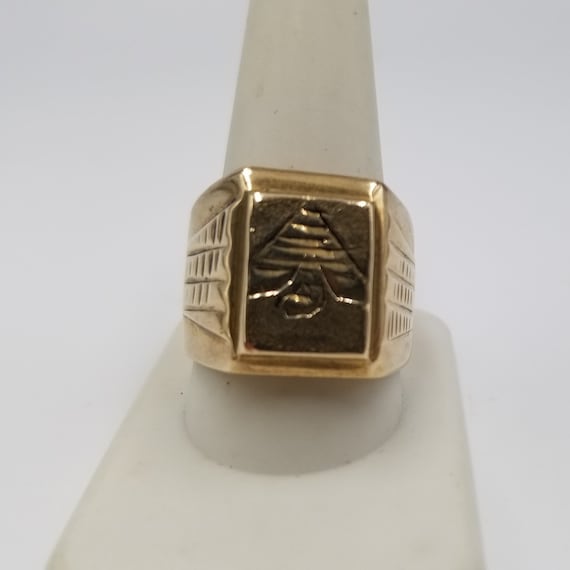 Vintage Large Mens Solid Brass Gypsy Ring, Spade o