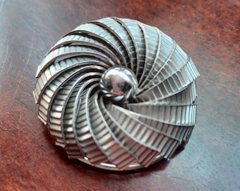 Kramer of New York Silver Tone Round Spiral Brooch, Vintage Gift for Her