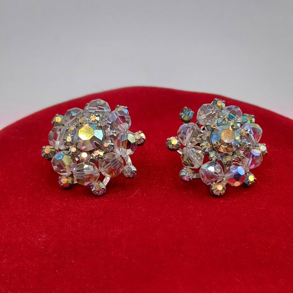 Beautiful WEISS Aurora Borealis Cluster Clip-On E… - image 1