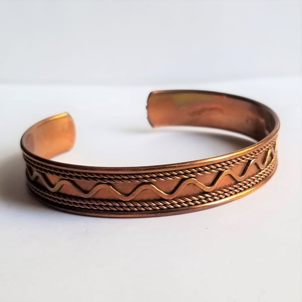 Stunning Vintage Southwestern Lightweight Solid Copper Open Cuff Bracelet