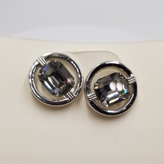 Fabulous Swank Large Round Silver Tone and Grey J… - image 2