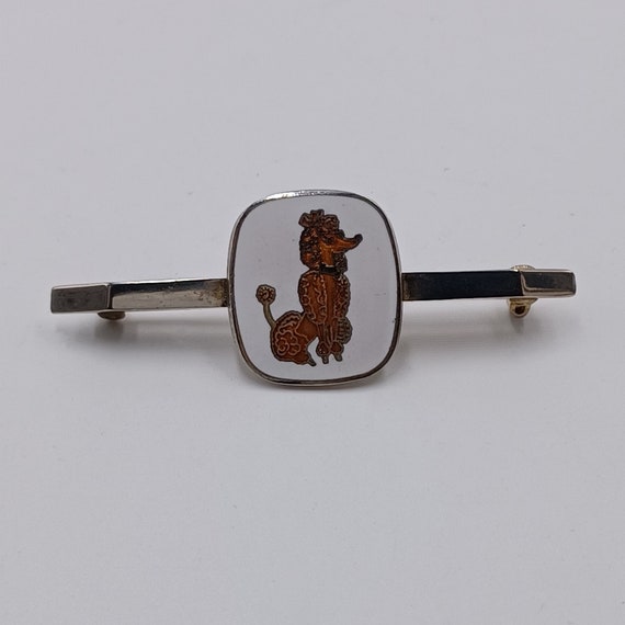 Vintage Retro Gold Tone and White Enamel Poodle C… - image 3