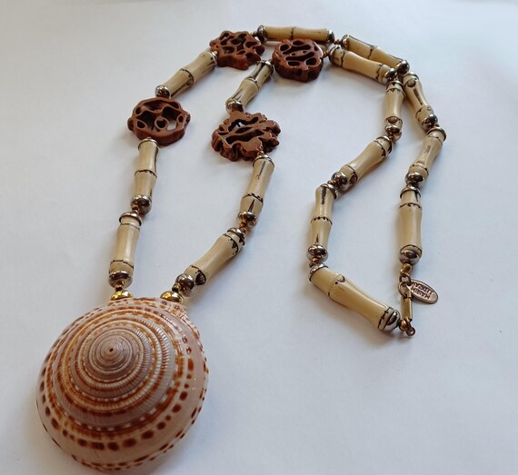 Vintage Signed Miriam Haskell Long Seashell, Bamb… - image 7
