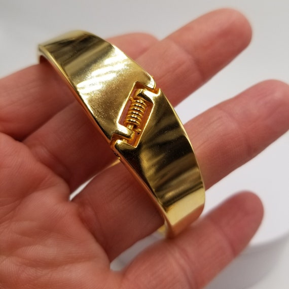 Shiny Vintage Gold Tone Clamper Cuff Bracelet - image 5