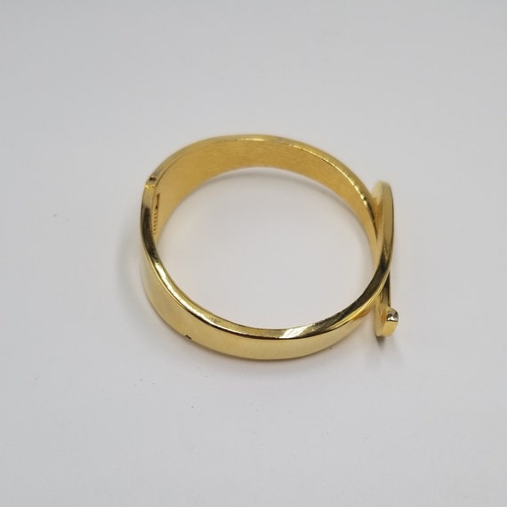 Shiny Vintage Gold Tone Clamper Cuff Bracelet - image 7