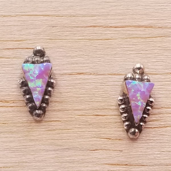 Adorable Vintage Southwestern  Sterling Silver and Pink Fire Opal Triangle Stud Earrings