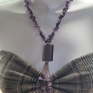 Beautiful Vintage Natural Amethyst Chip Beaded Tassel Necklace