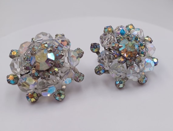 Beautiful WEISS Aurora Borealis Cluster Clip-On E… - image 3
