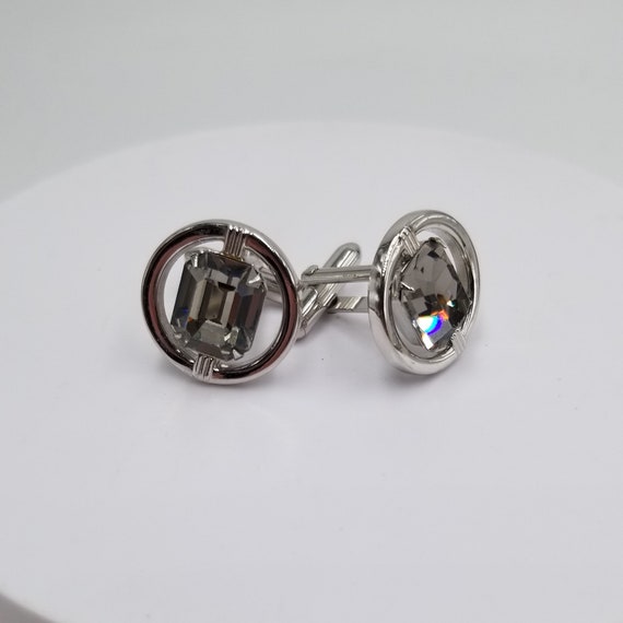 Fabulous Swank Large Round Silver Tone and Grey J… - image 3