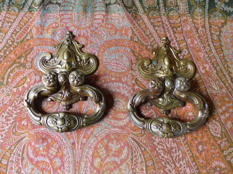 Furniture Handles LARGE Pair of French Antique Furniture Handles French Bronze Handles Double Door Handles Antique Drawer Pulls