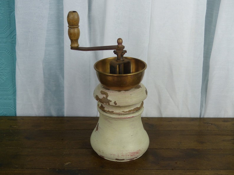 Shabby Chic Coffee Grinder Vintage French Coffee Grinder French Country Kitchen French Coffee Mill Wood /& Brass Coffee Grinder