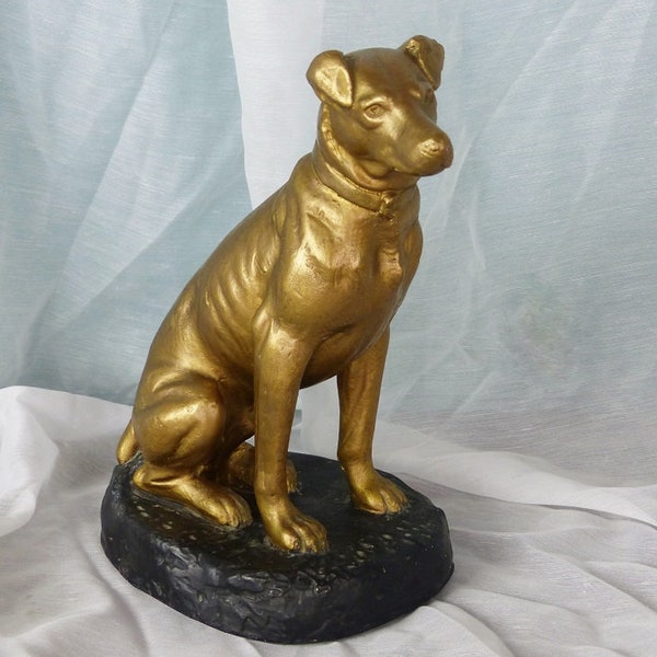 French Plaster Statuette of a Dog - French Dog Statue - Bronzed Figure of Dog - French Dog Sculpture - Terrier Figure - Manchester Terrier