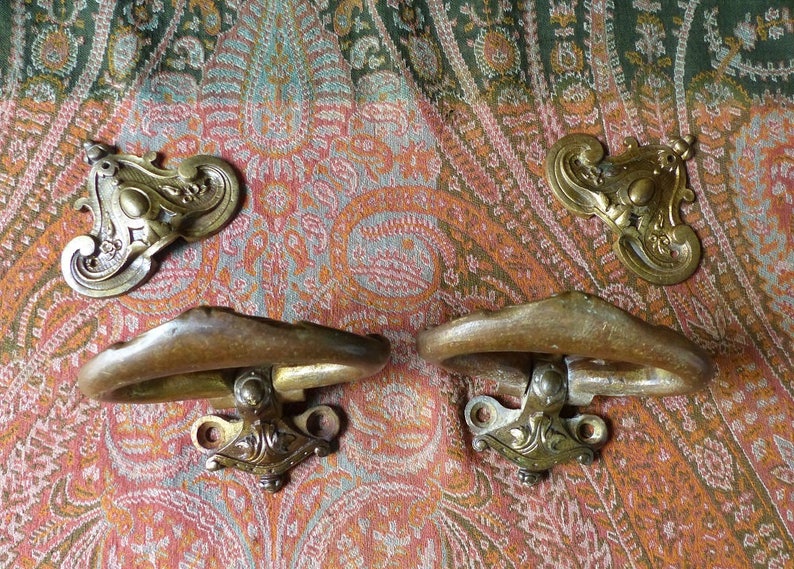 Furniture Handles LARGE Pair of French Antique Furniture Handles French Bronze Handles Double Door Handles Antique Drawer Pulls