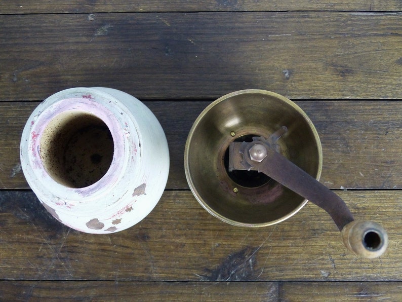 Shabby Chic Coffee Grinder Vintage French Coffee Grinder French Country Kitchen French Coffee Mill Wood /& Brass Coffee Grinder