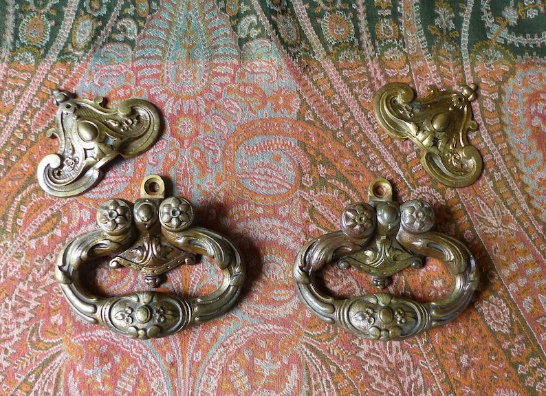 Furniture Handles LARGE Pair of French Antique Furniture Handles French Bronze Handles Double Door Handles Antique Drawer Pulls