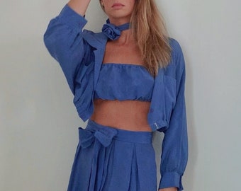 Vintage reworked blue silk set