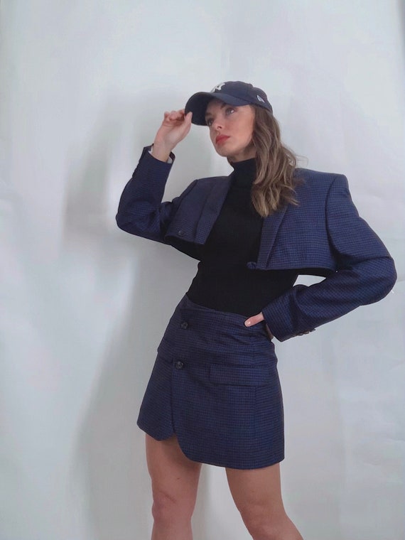 Vintage reworked navy plaid blazer set - image 4