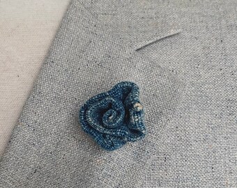 Indigo Button-On Lapel Flower