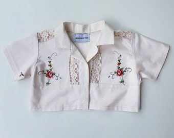 Vintage Floral Cross-Stitch Shirt