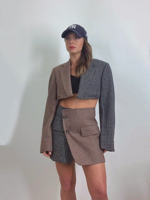 Vintage reworked two-tone plaid blazer set - image 1