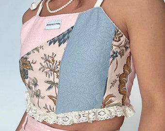Patchwork corset top lace up back