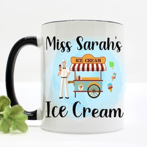 パーソナライズされたアイスクリームカートマグ | アイスクリームギフト | アイスクリームパーティーの記念品 | 教師向けのカスタムギフト | クリスマスとバレンタインのギフト