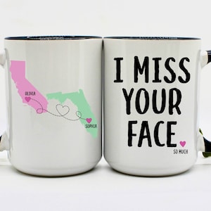 I Miss Your Face Coffee Mug with Personalized State to State Design Long Distance Gifts Mother's Day Gift Near and Far Gift Ideas image 1