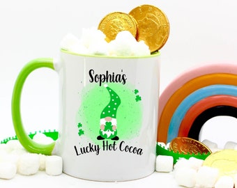 Personalized Gnome Lucky Hot Chocolate Mug | St. Paddy's Gift Ideas | Leprechaun Gifts Ideas | Lucky Hot Cocoa Mugs | Gnome Gifts for Kids