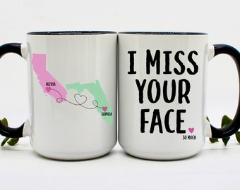 I Miss Your Face Coffee Mug with Personalized State to State Design | Long Distance Gifts | Mother's Day Gift | Near and Far Gift Ideas